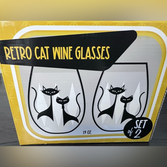 Black Cat Design Stemless Retro Wine Glasses - Picture 5 of 6